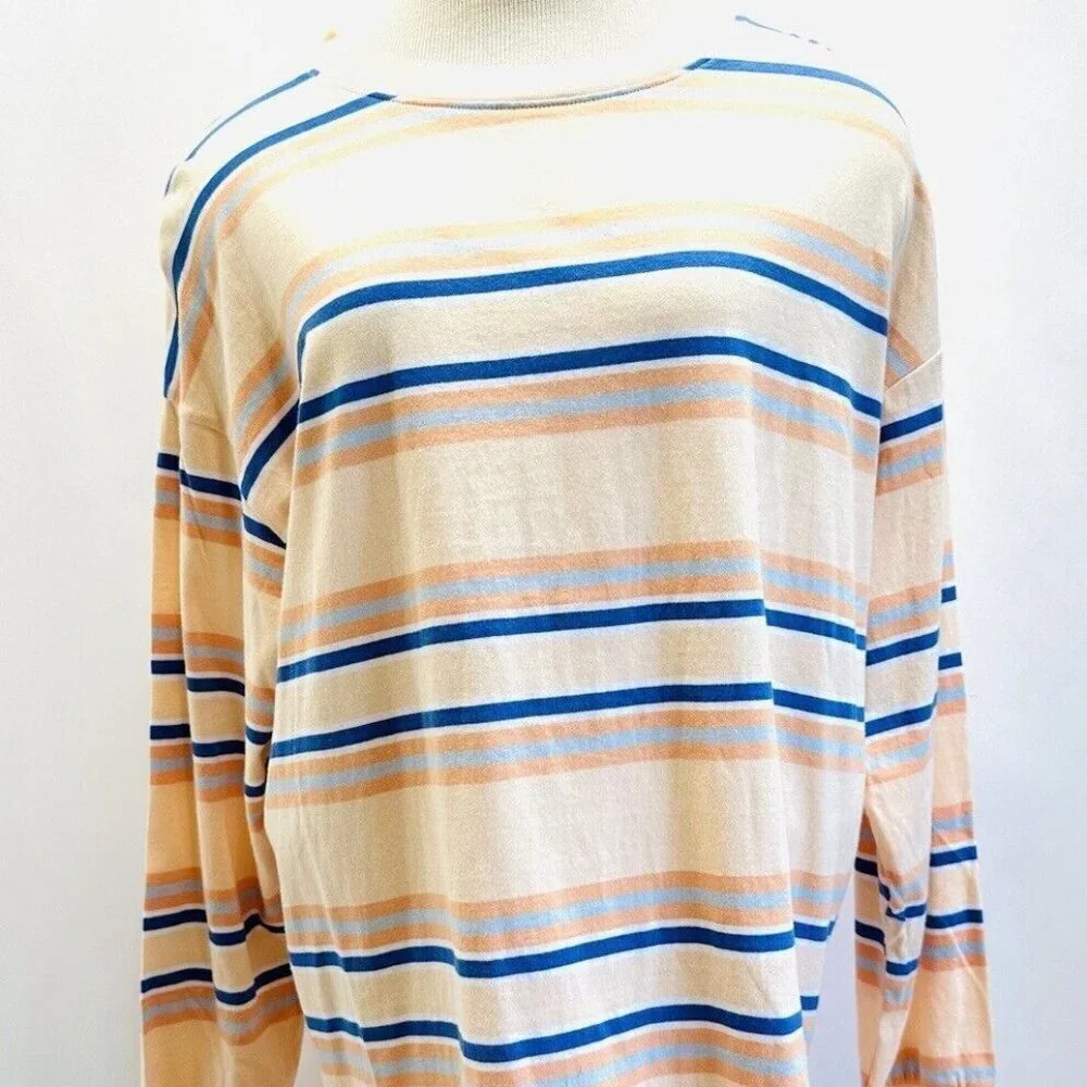 NWT SO Juniors Long Sleeve Pullover Round Neck Striped Mulit-Colored Shirt Sz L